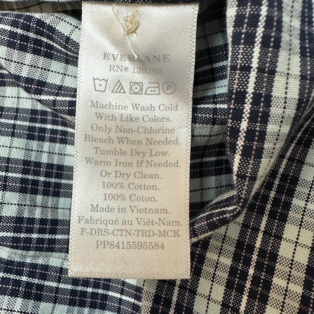 Everlane Navy White Plaid Tiered Mock Neck Dress Cotton Pockets Small S - Picture 8 of 10